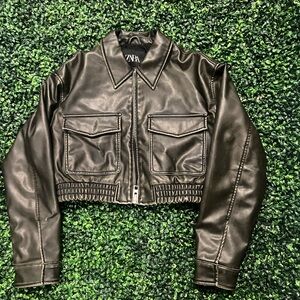 ZARA Women Small Faux Leather Crop Jacket